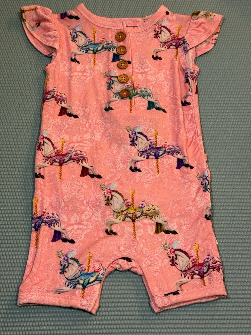 NWT Posh Peanut Claudine Carousel Horse Ruffle Shortie Romper 6-9M